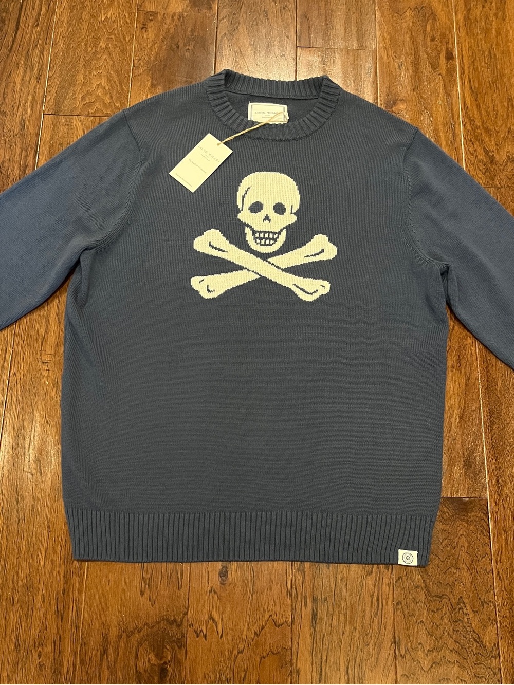 Long Wharf Men’s Skull & Crossbones Blue Crewneck Sweater Size XL